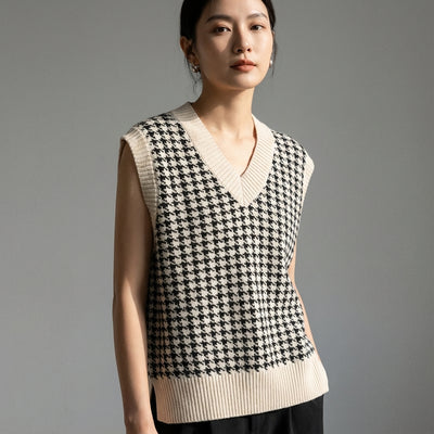 Gilet pull femme Coréen oversize à carreaux col V sans manches - Koreanxwear - Taille L