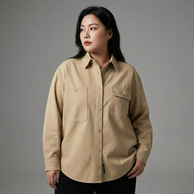 Chemise coréenne ample unie à manches longues en coton - Beige, Noir, Kaki Koreanxwear - Taille XXL - Grande Taille