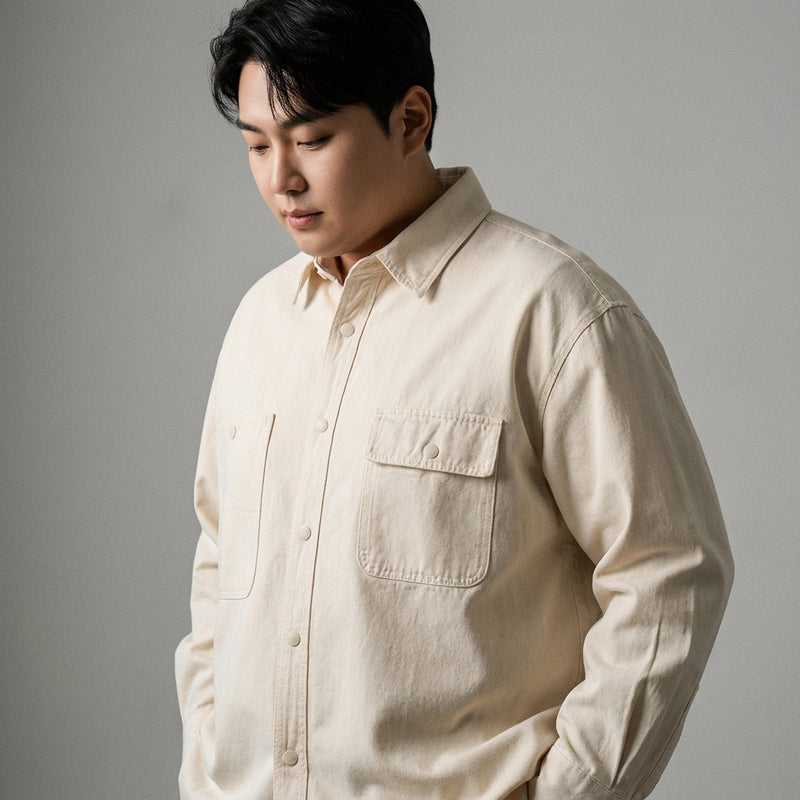 Chemise coréenne ample unie à manches longues en coton - Beige, Noir, Kaki Koreanxwear - Taille XL - Grande Taille