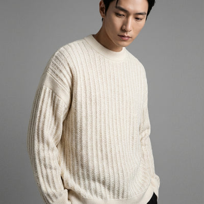 Pull homme coréen ample col rond couleur unie - Mode Coréenne Koreanxwear - Taille M