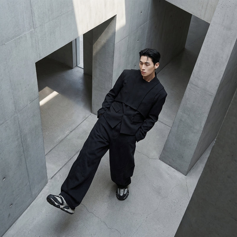 Pantalon plissé homme coréen large gris. Mode streetwear coréenne Koreanxwear.