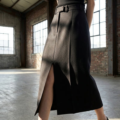 Jupe longue fendue noire femme - Mode Coréenne Élégante Koreanxwear