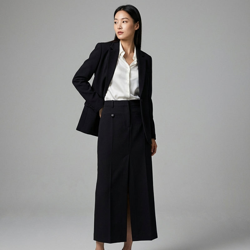 Jupe longue fendue noire femme - Mode Coréenne Élégante Koreanxwear - Taille L