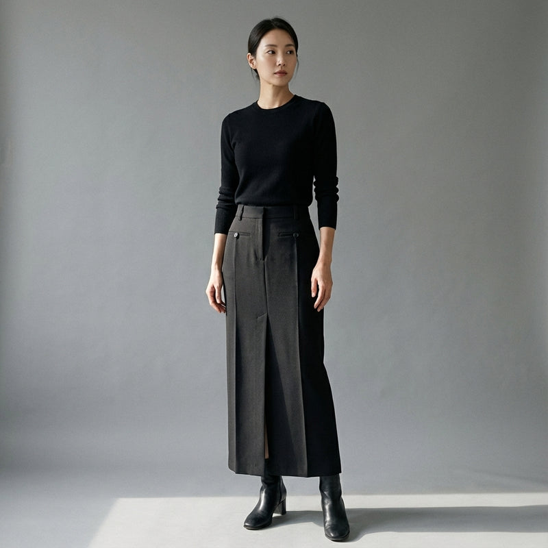 Jupe longue fendue noire femme - Mode Coréenne Élégante Koreanxwear - Taille M