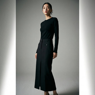 Jupe longue fendue noire femme - Mode Coréenne Élégante Koreanxwear - Taille S