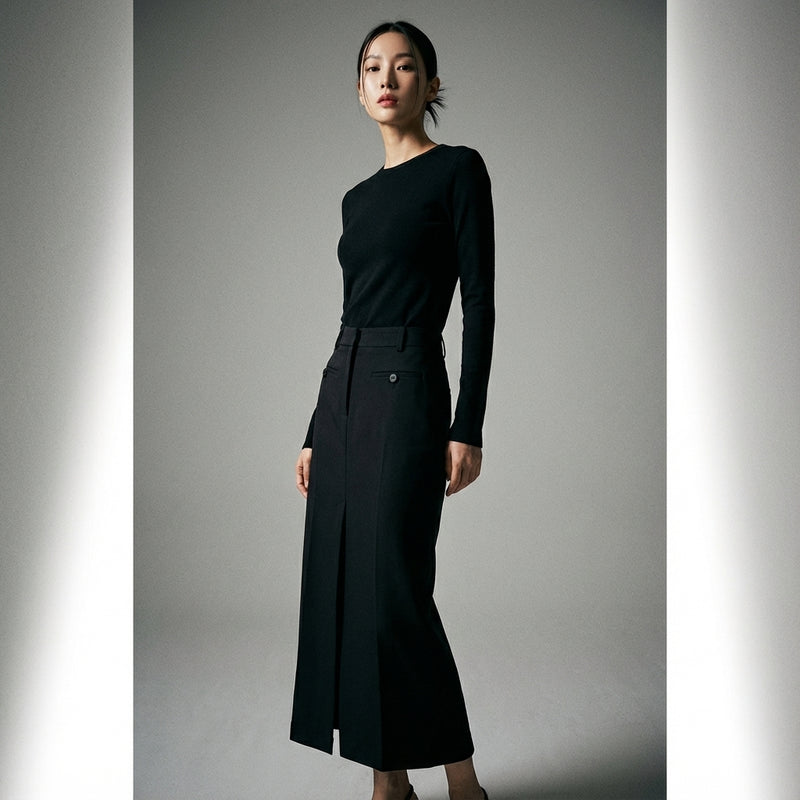 Jupe longue fendue noire femme - Mode Coréenne Élégante Koreanxwear - Taille S