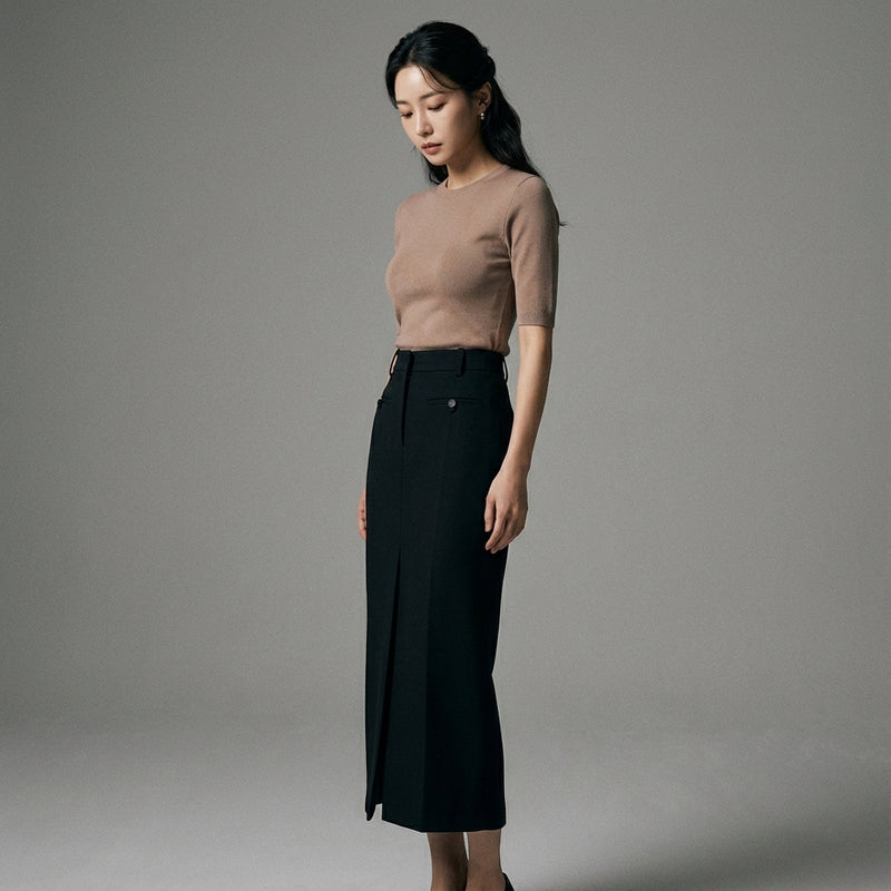 Jupe longue fendue noire femme - Mode Coréenne Élégante Koreanxwear - Taille XS