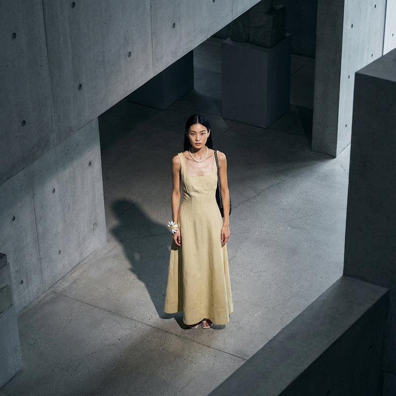 Ensemble gilet jupe longue femme Coréenne jaune clair élégant - Koreanxwear