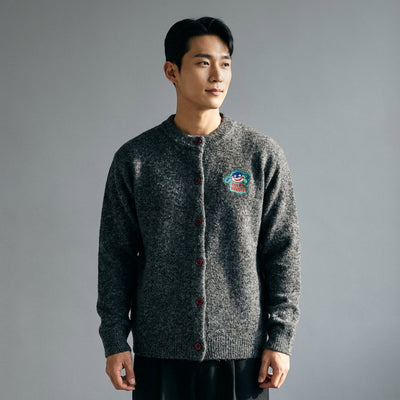 Cardigan brodé vintage gris foncé pour femme - Style coréen décontracté Koreanxwear - Taille L