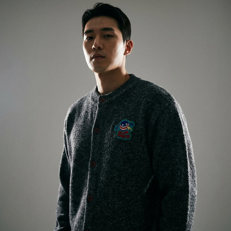 Cardigan brodé vintage gris foncé pour femme - Style coréen décontracté Koreanxwear - Taille M