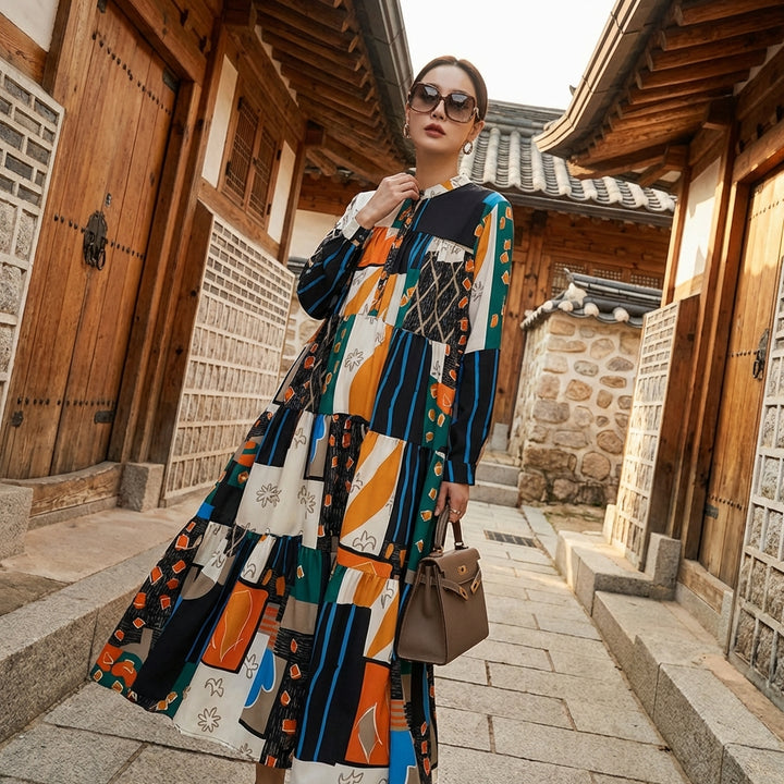 casual irregular loose dress Vintage Print Dress Loose Appear Thin Simplicity Fashion Women Autumn New Arrival Casual Irregular Korea Dress