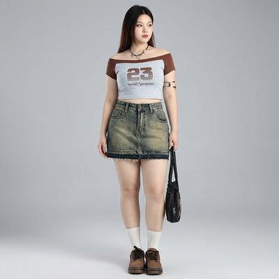 Mini-jupe en jean délavé femme coupe ajustée - Mode Coréenne Koreanxwear - Taille XL - Grande Taille