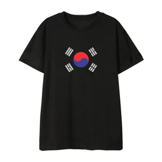 T-shirt Drapeau Corée Du Sud - Coton Noir, Neuf Avec étiquettes, Fabriqué En France