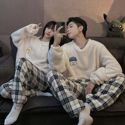 YUNGYE Korean Cute Pjs Women Pajamas Suits Winter Home Clothes Coral Pyjamas  Plus Size Warm Pijama Set Girls Sleepwear (Color : 1, Size : L) :  : Fashion