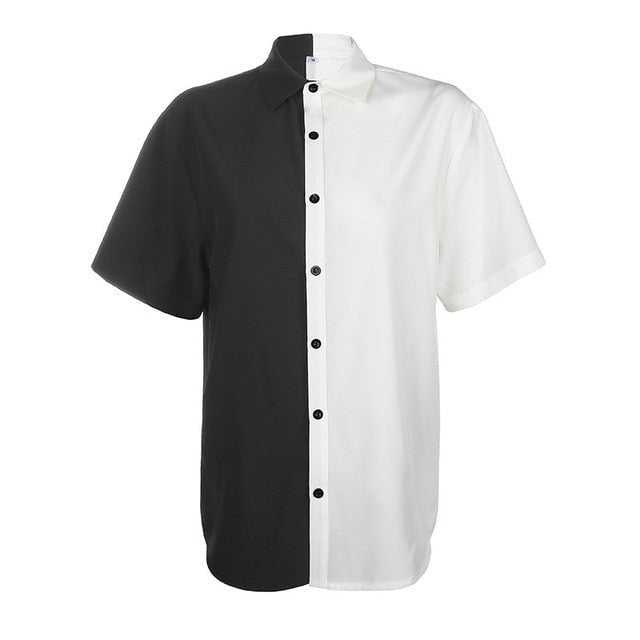 Chemise longue noire et blanche - KoreanxWear