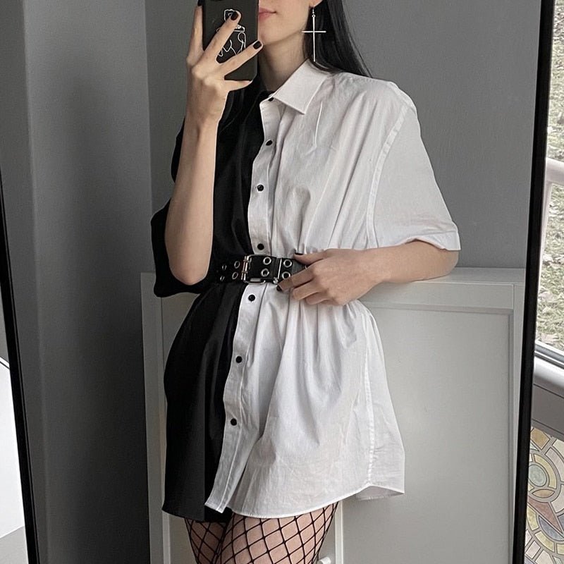 Chemise longue noire et blanche - KoreanxWear