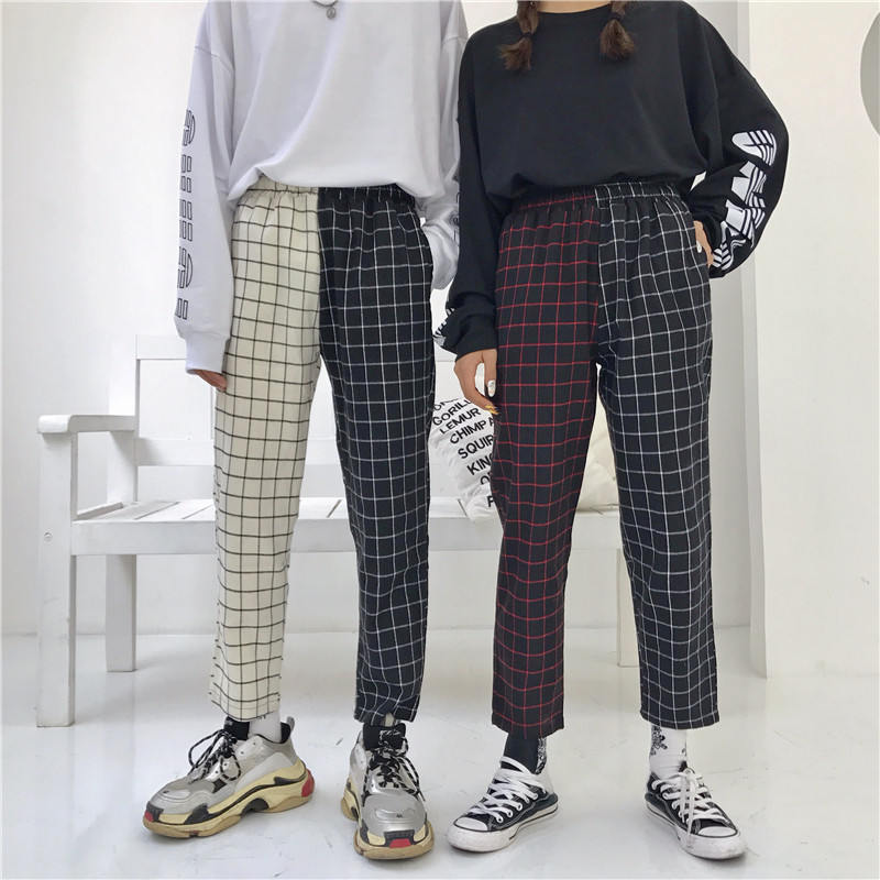 Pantalon Coréen Double Quadrillage