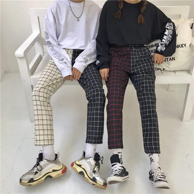Pantalon Coréen Double Quadrillage