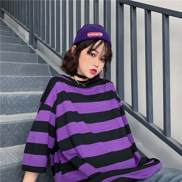 T-Shirt Coréen Violet et Noir