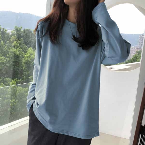T Shirt Coréen à manches longues Bleu