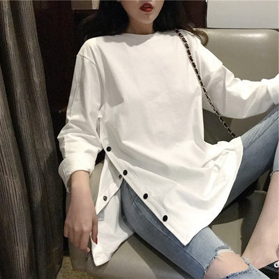 T Shirt Ouvert Coréen Blanc