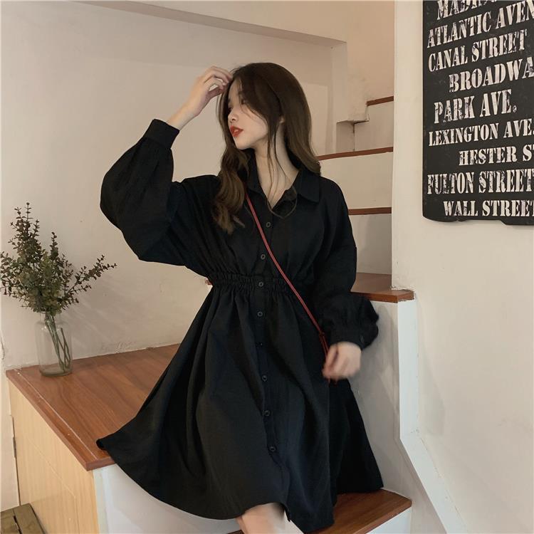 Robe Coréenne Col chemise Noir