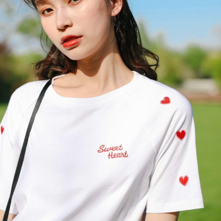 T Shirt Coréen Cœur Blanc