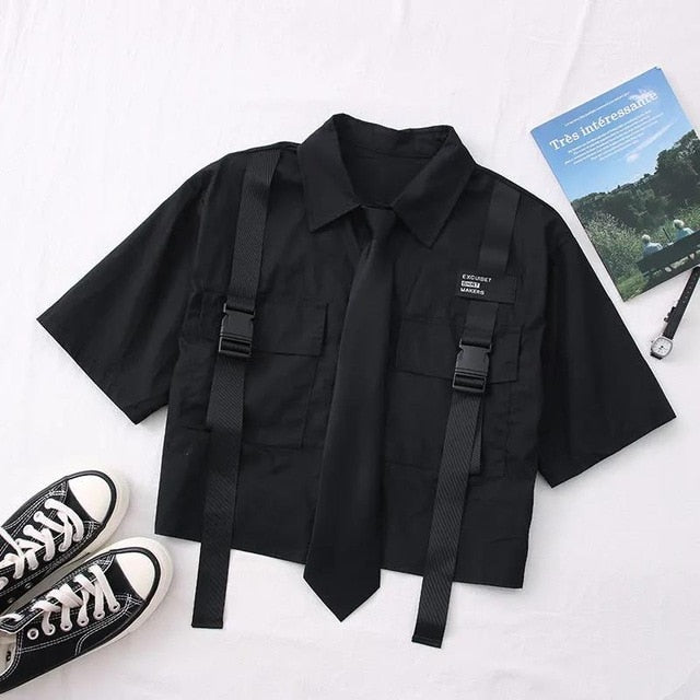 chemise noir streetwear crop top