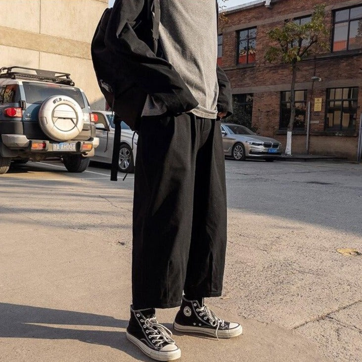 Pantalon coréen en toile large noir