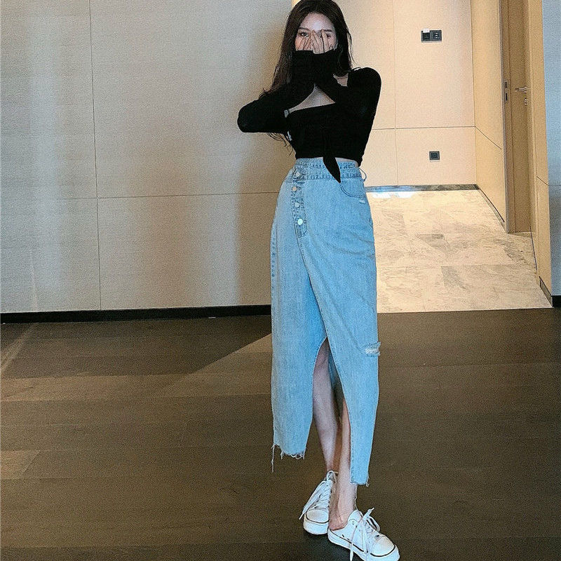 Jupe longue en jeans - KoreanxWear