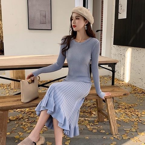 Robe bleu coréenne chic