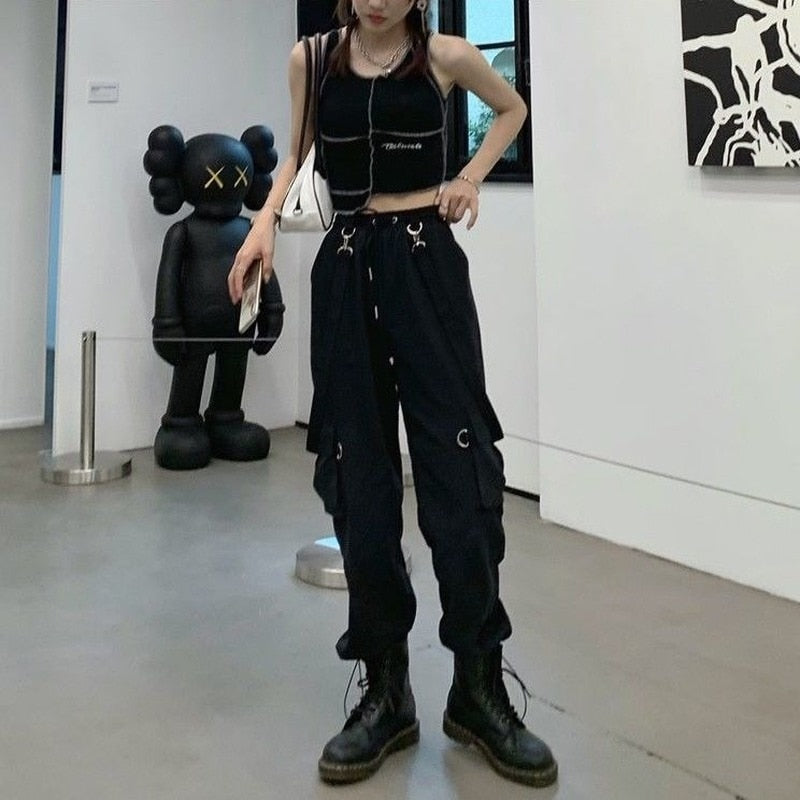 Pantalon coréen lanières noir
