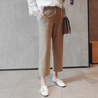 Pantalon coréen en lin beige