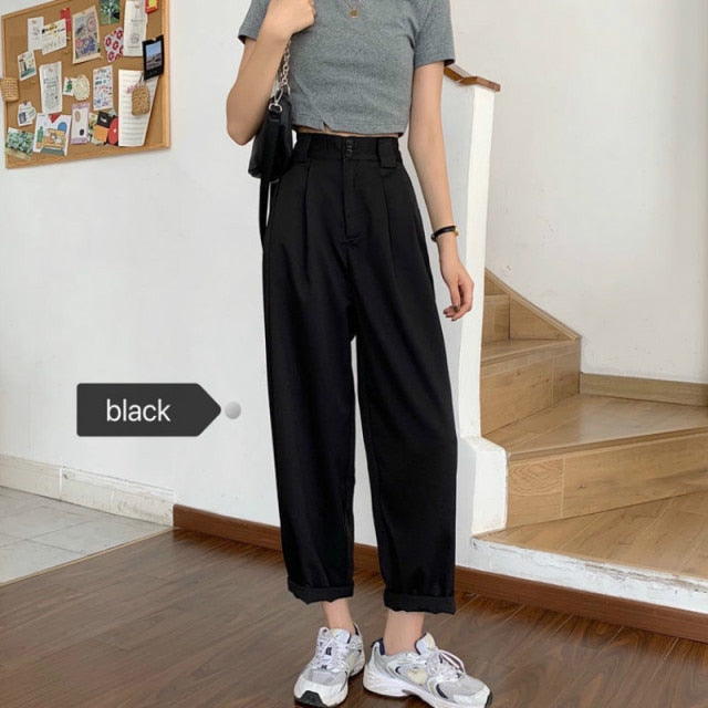 Pantalon minimaliste femme coréen noir