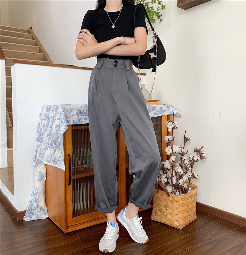 Pantalon minimaliste femme coréen gris